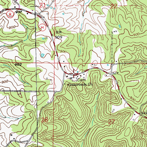 Topographic Map of Crossroads, MO