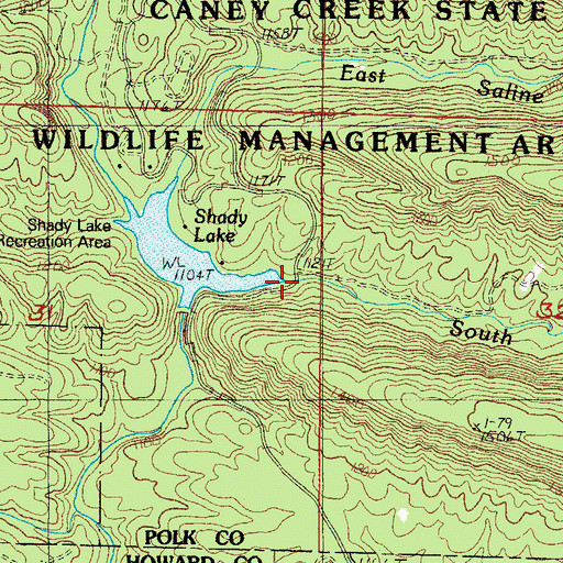 Topographic Map of South Fork Saline River, AR