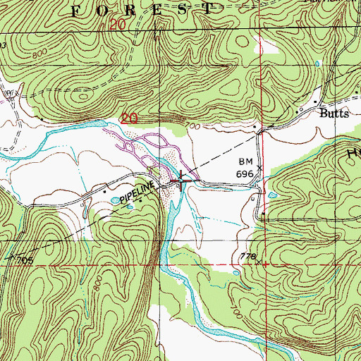 Topographic Map of Moutray Ford, MO
