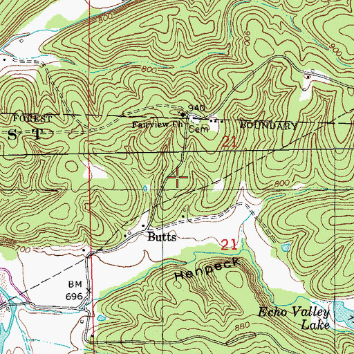 Topographic Map of Butts School (historical), MO