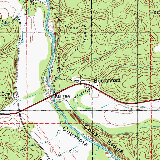 Topographic Map of Wheelings Lead Mines and Furnace, MO