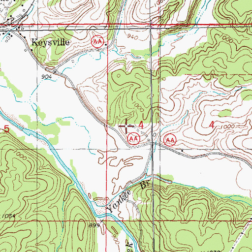 Topographic Map of Keysville School (historical), MO