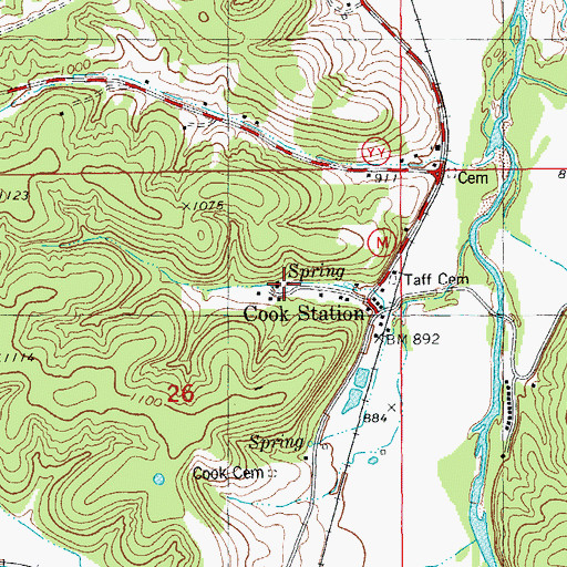 Topographic Map of Cook Station School (historical), MO
