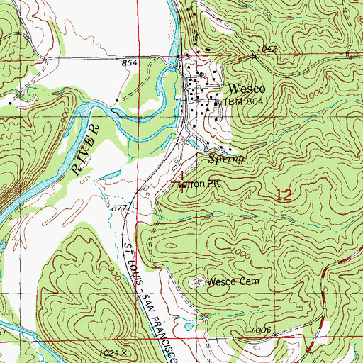 Topographic Map of Bonito Iron Mine, MO