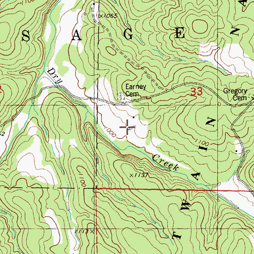 Topographic Map of Earney Mill, MO