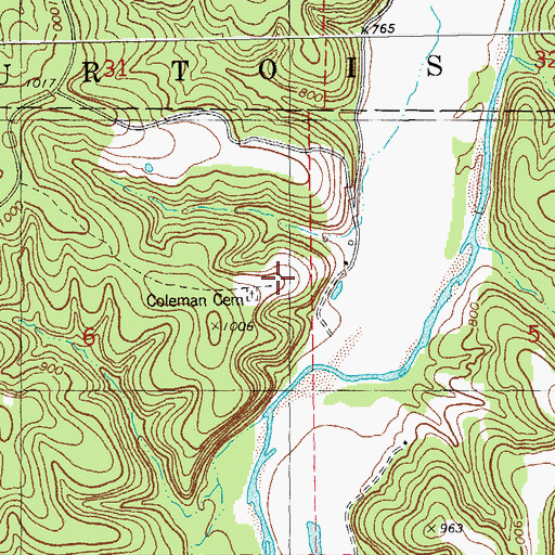 Topographic Map of Greens Hill Lead Mine, MO