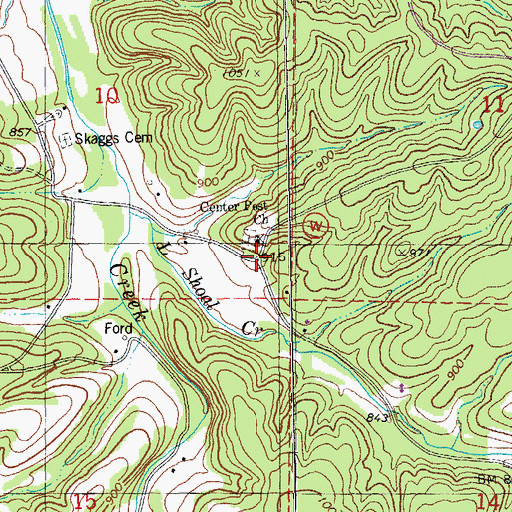 Topographic Map of Center Post, MO