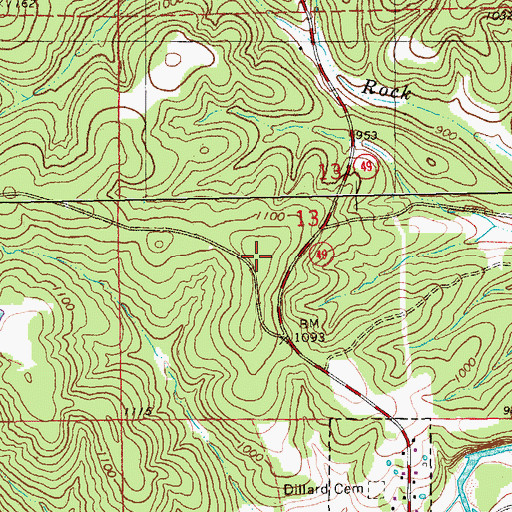 Topographic Map of Dillard Hill, MO