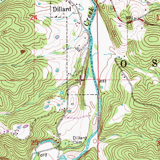 Topographic Map of Dillard School (historical), MO