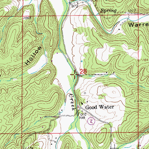 Topographic Map of Walnut Branch, MO