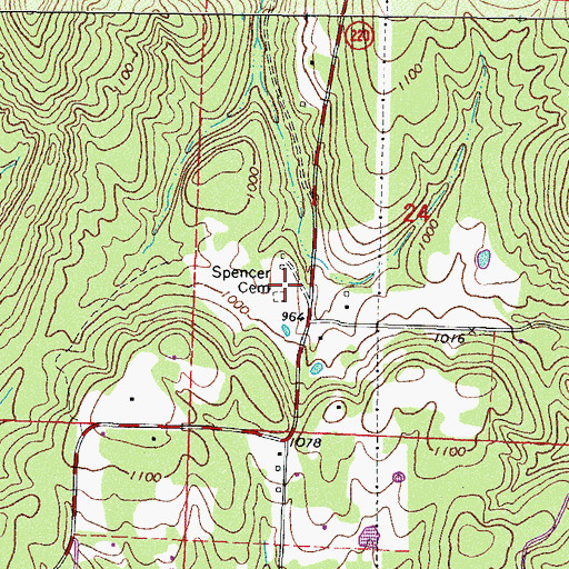 Topographic Map of Spencer Cemetery, AR