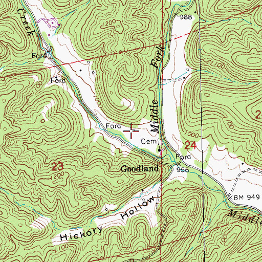 Topographic Map of Goodland School (historical), MO