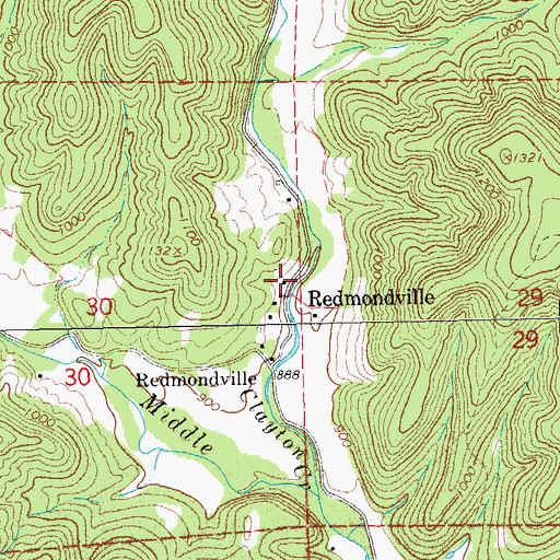 Topographic Map of Redmondville School (historical), MO
