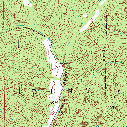 Topographic Map of Adams Creek, MO