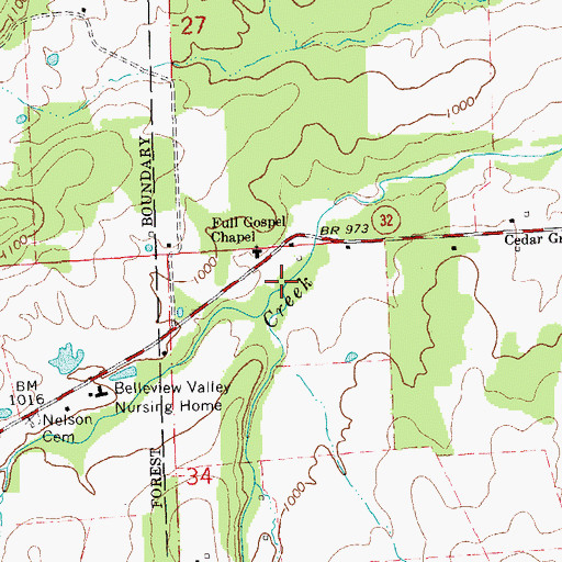 Topographic Map of McClurg Branch, MO