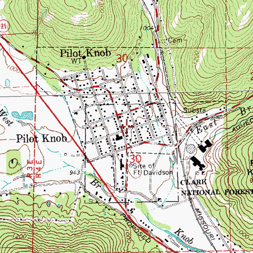 Topographic Map of English Town, MO