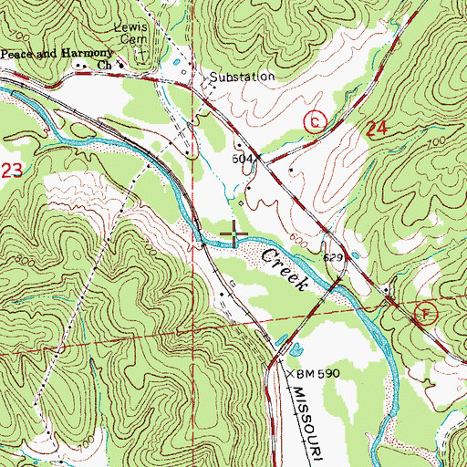 Topographic Map of Kinney Branch, MO