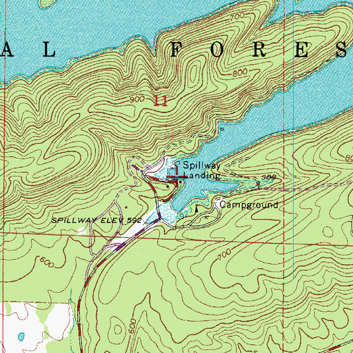 Topographic Map of Spillway Landing, AR