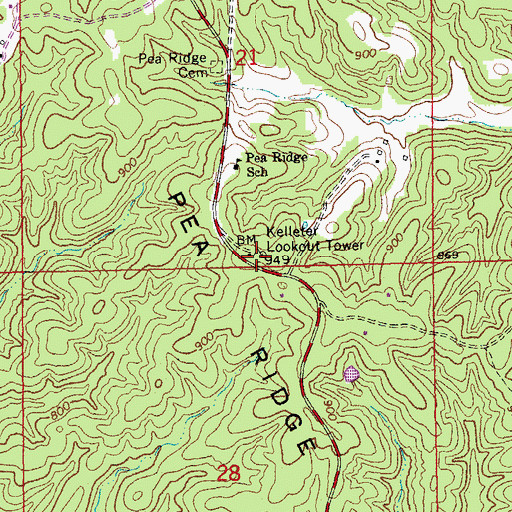 Topographic Map of Hulsey, MO