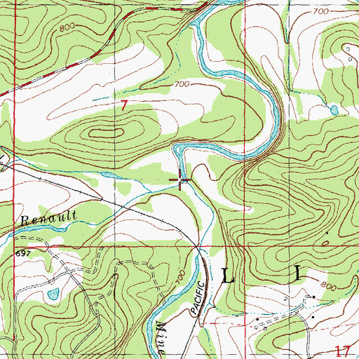 Topographic Map of Lumkins Mill, MO