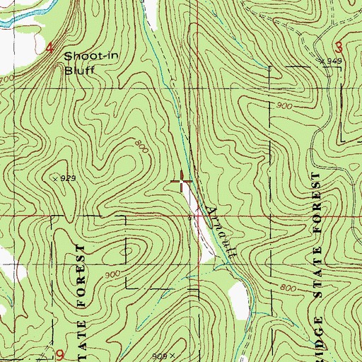 Topographic Map of Crawfish Lead Diggings, MO