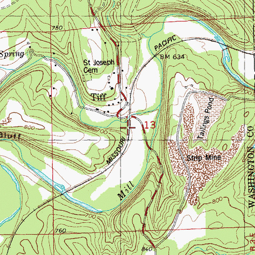Topographic Map of Tiff School (historical), MO