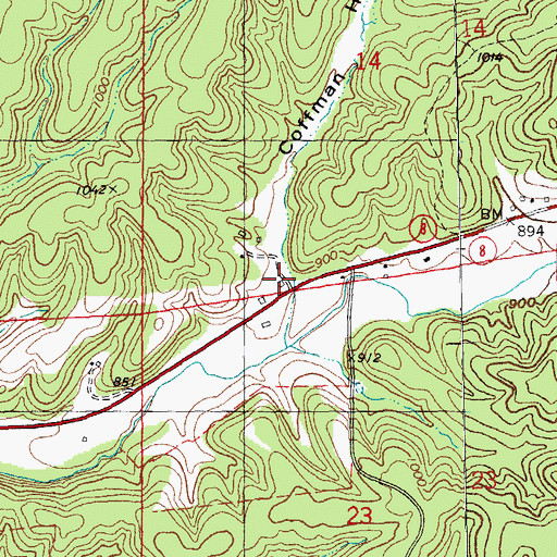 Topographic Map of Harveys Sawmill (historical), MO