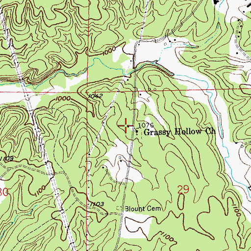 Topographic Map of Grassy Hollow School (historical), MO