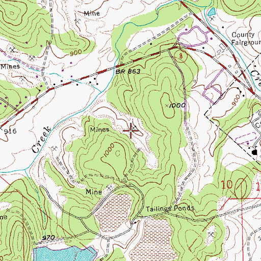 Topographic Map of Burts Lead Diggings, MO