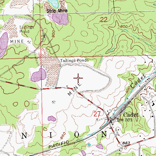 Topographic Map of Shibboleth Lead Mines, MO