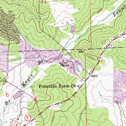 Topographic Map of Keyes Lead Diggings, MO