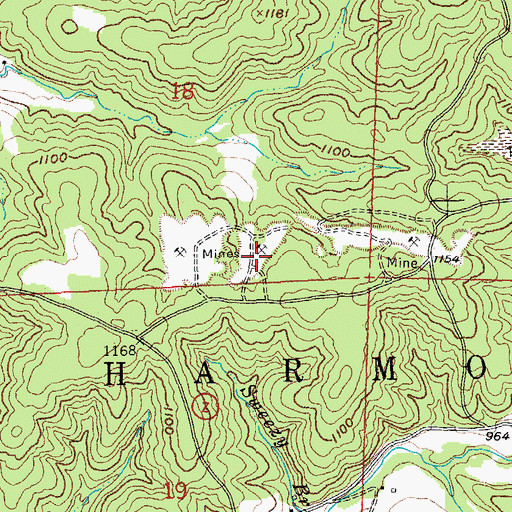 Topographic Map of Peru Lead Diggings, MO