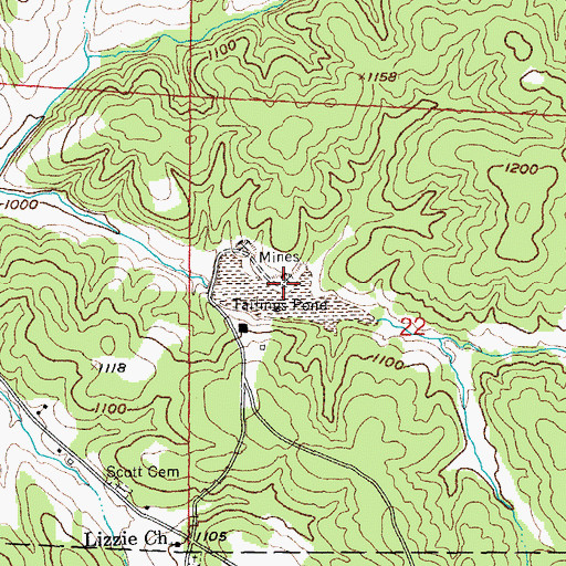 Topographic Map of Gopher Lead Diggings, MO