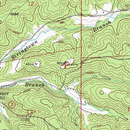 Topographic Map of Booth Lead Diggings, MO
