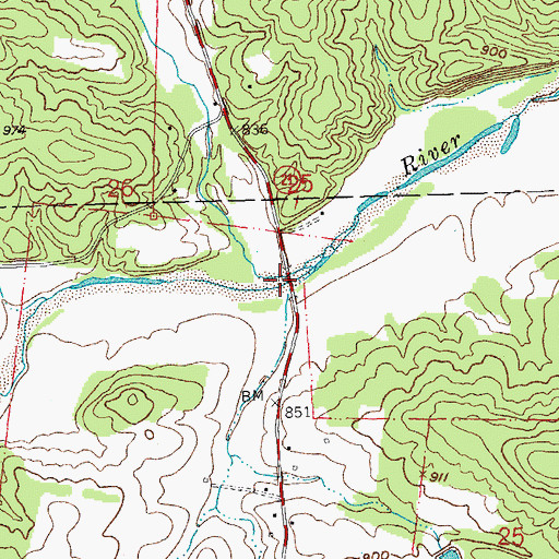 Topographic Map of Hunters Mill Bridge, MO