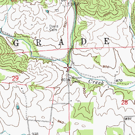 Topographic Map of Bryan Gristmill, MO