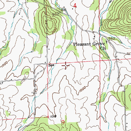 Topographic Map of Pleasant Grove School (historical), MO