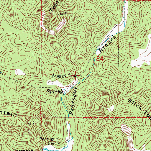 Topographic Map of Staggs Cemetery, AR