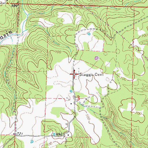 Topographic Map of Staggs Cemetery, AR