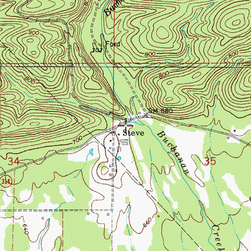 Topographic Map of Steve, AR