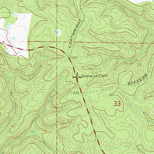 Topographic Map of Stevens Cemetery, AR