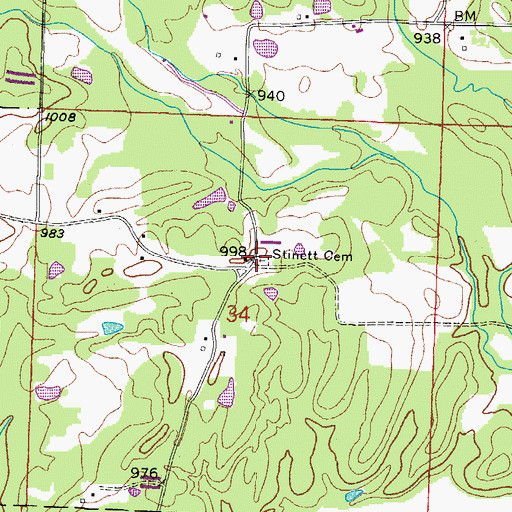 Topographic Map of Stinett Cemetery, AR