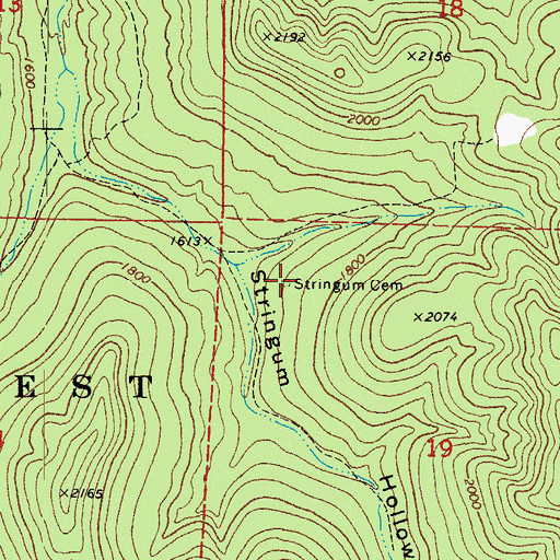 Topographic Map of Stringum Cemetery, AR