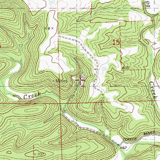 Topographic Map of Cornwall Copper Mine, MO