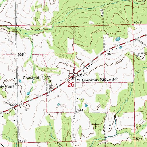 Topographic Map of Chestnut Ridge, MO