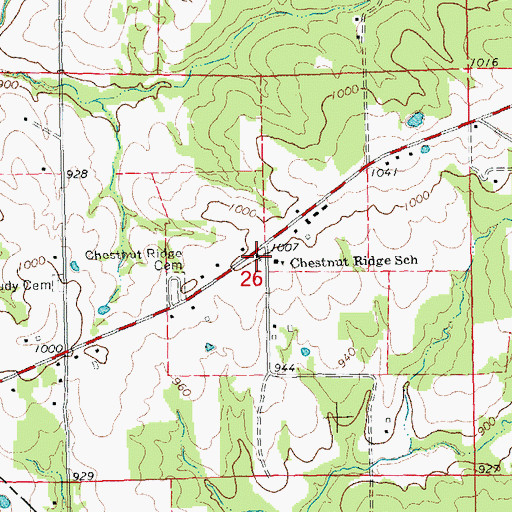 Topographic Map of Chestnut Ridge Baptist Church, MO