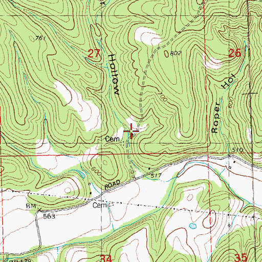 Topographic Map of Oakland School (historical), MO