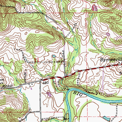 Topographic Map of Byrnesville School (historical), MO
