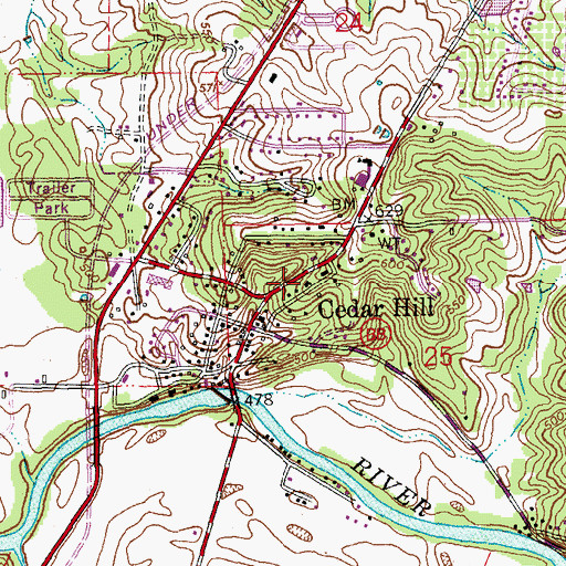 Topographic Map of Cedar Hill, MO