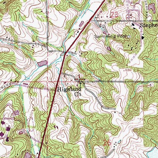 Topographic Map of Highland School (historical), MO
